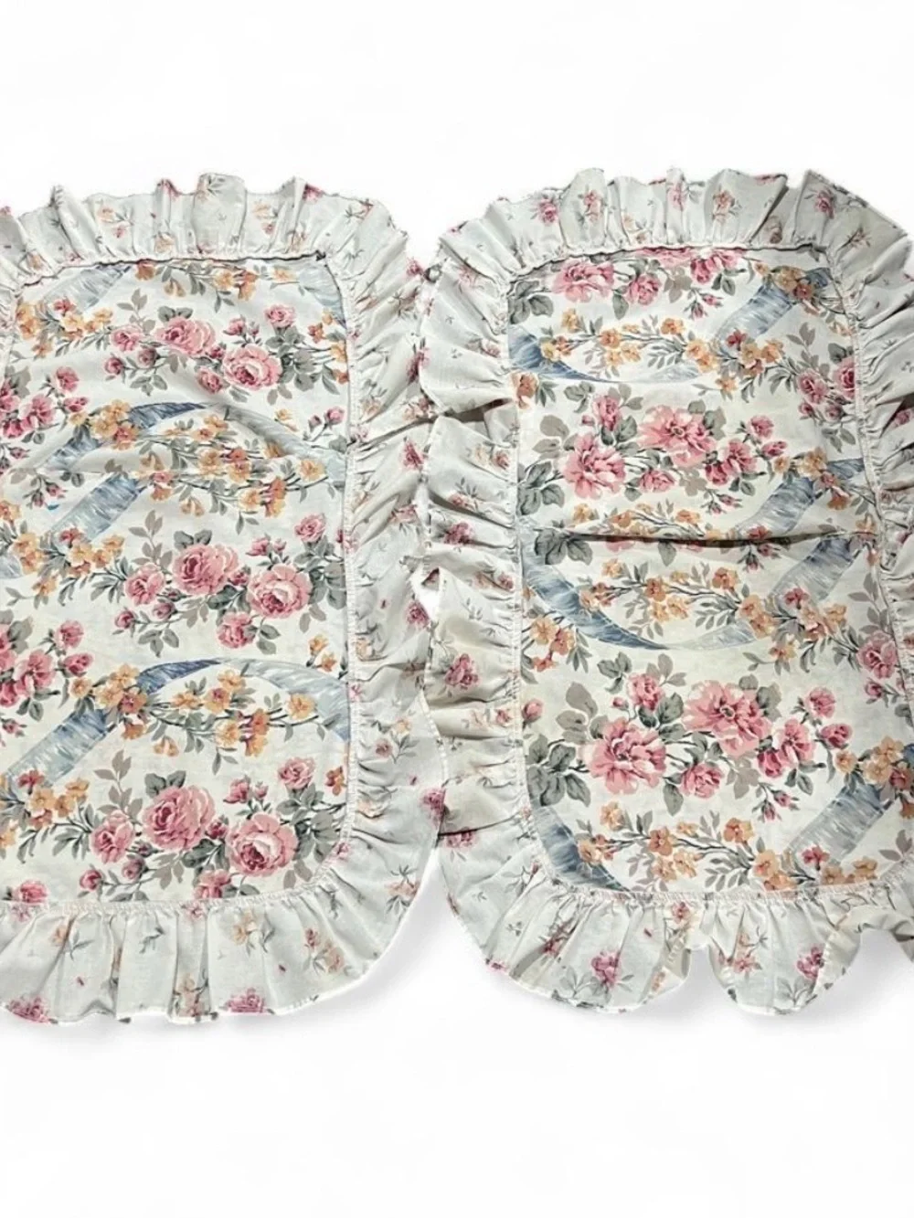 Floral Ruffled Pillow Sham Set in Dusty Rose and Sage